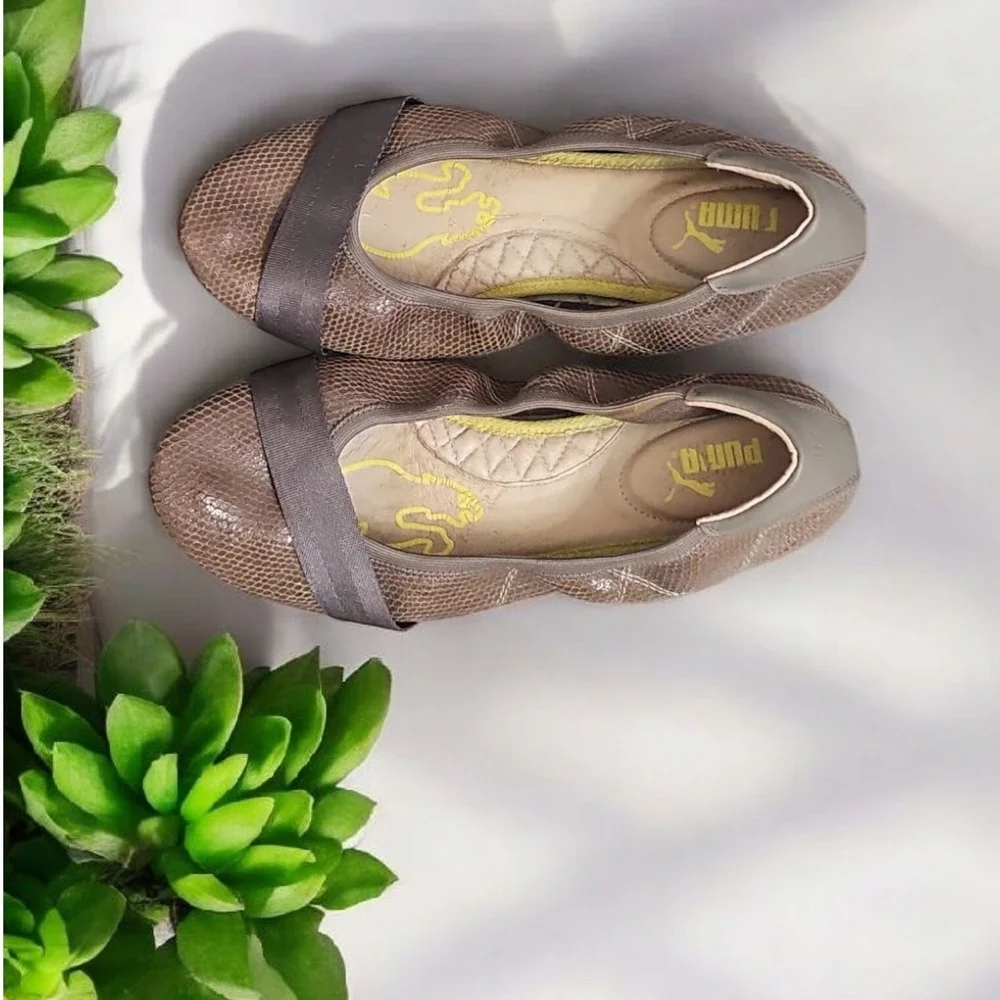 Puma Rhythm Ballet Flats Elastic Strap Comfort Walking‎ Tan Shoes Size US 11